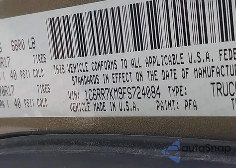 2015 Ram 1500 Tradesman z USA, uszkodzony, nr VIN 1C6RR7KM9FS724084